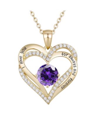 14K Gold Plated Heart ''I Love You'' Pendant with Colored Cubic Zirconia