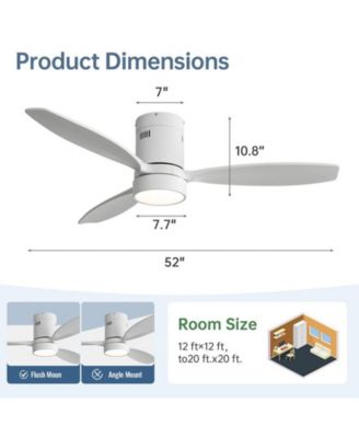 52-inch Classic White 3-Blade Flush Mount Light Ceiling Fan with Remote Control and Supporting Mobile Device Connection