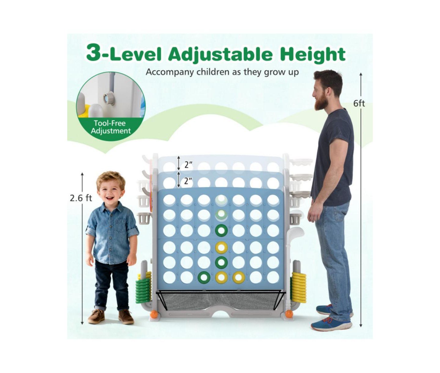 Детские игрушки HONGGE Jumbo 4 to Score 4-in-1 Game Set with Adjustable Height, Ages 3+, цвет: Синий — фото 4