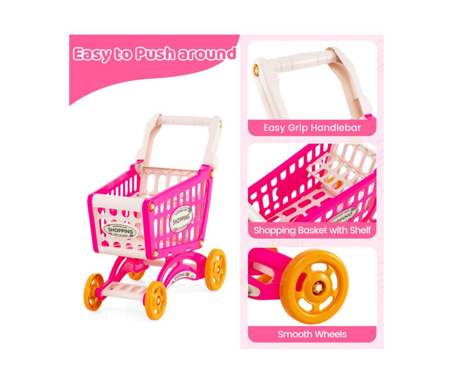 Детский игровой набор HONGGE 2-in-1 Light-and-Sound Scanner 76-Piece Supermarket Playset, Ages 3+, цвет: Розовый — фото 4