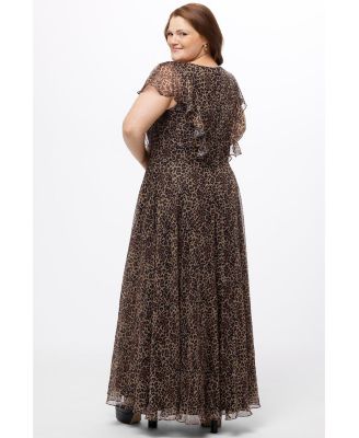 Women's Short Sleeve V-Neck Animal Print Dress with Slit