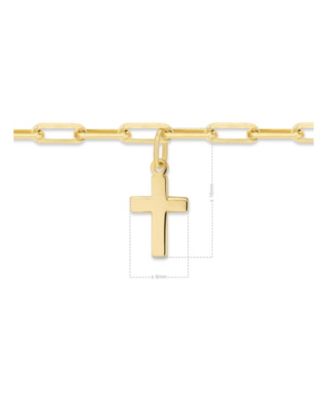 Cross Charm with Paperclip Chain Bracelet in 14K Gold, 7 in,  approx. 2.6 grams.