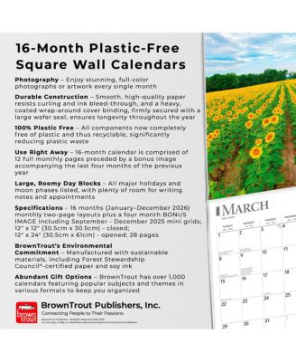 Sunflowers | 2026 12 x 24 Inch (Hanging) Monthly Square Wall Calendar | Plastic-Free