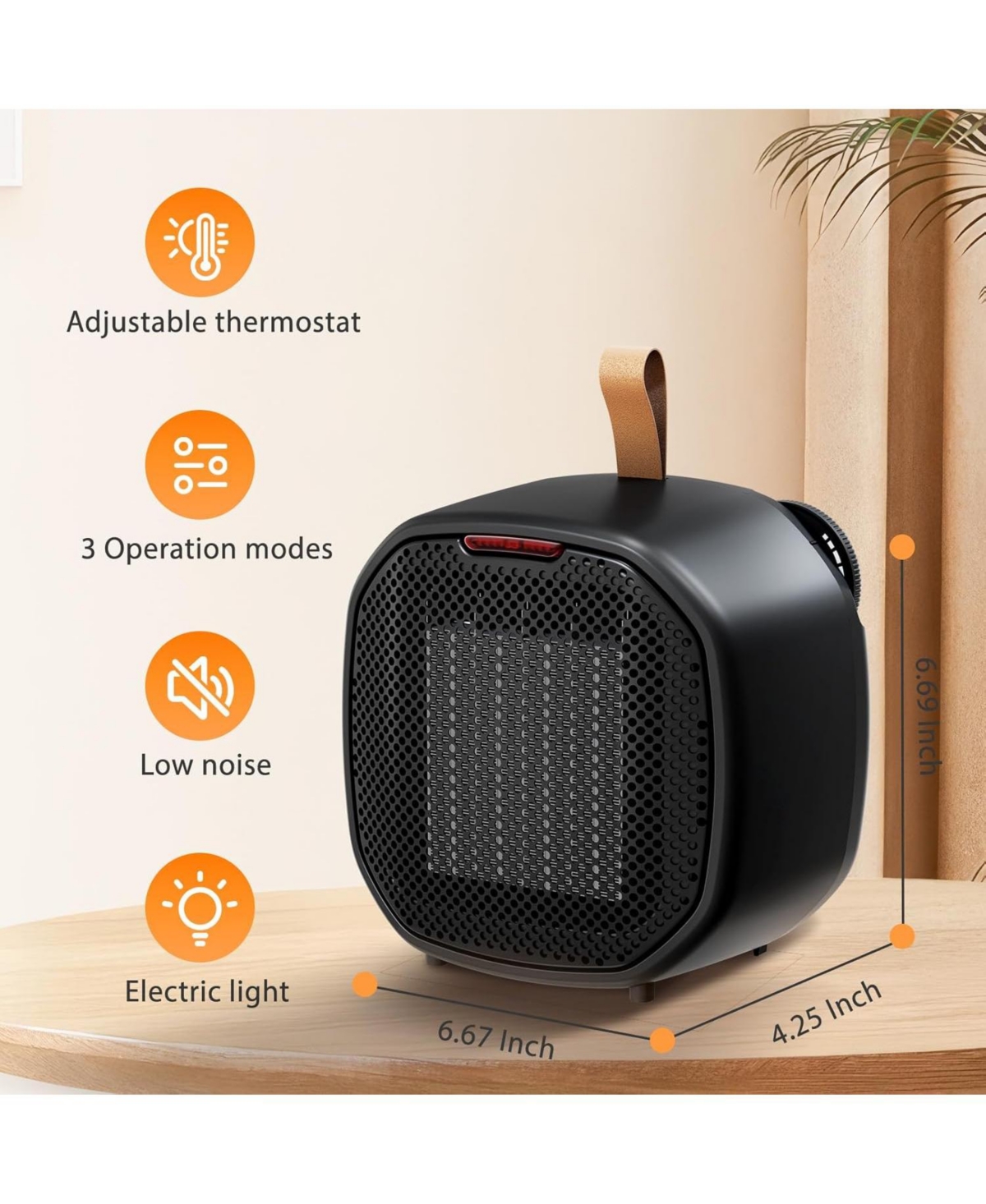 Cowsar 1200W Portable Space Heater, 2 Heat Settings (600W/1200W) with 3 Modes (Fan/Low/High), Adjustable Thermostat for Office Desk & Personal Use