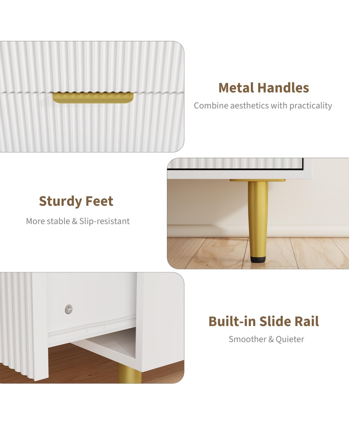 Gaomon Fluted Dresser for Bedroom,Wooden Chest of Drawers with Metal Handle & Feet