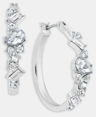 Small Crystal Hoop Earrings, 0.8"