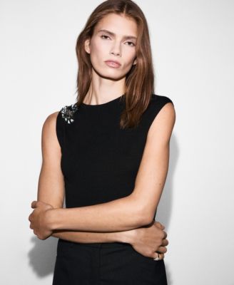 MANGO - Women's Metallic Flower Knitted Top