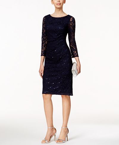 Jessica Howard Petite Sequined Lace Sheath Dress - Dresses - Women - Macy's