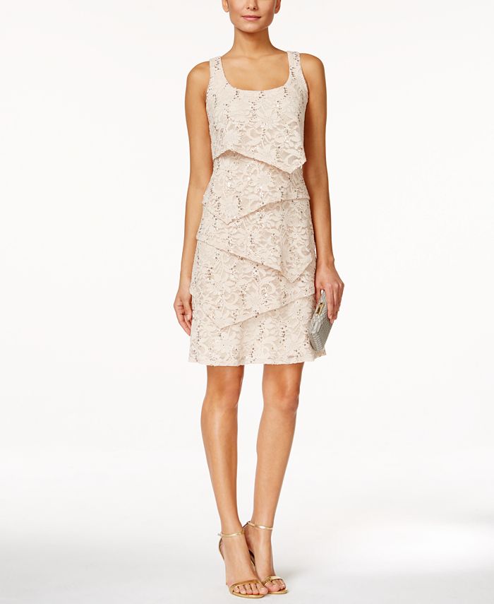 Ronni Nicole Tiered Sequined Lace Sheath Dress & Reviews - Dresses ...