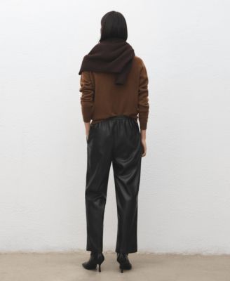 Women's Elastic Waist Faux-Leather Pants