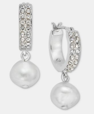 Imitation Pearl Charm Pav&eacute; Hoop Earrings
