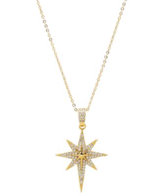 Pave Elongated Gold Plated Starburst Pendant Necklace