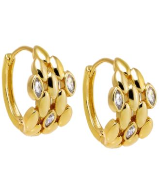 Cubic Zirconia Gold Plated Scattered Watch Link Huggie Earrings