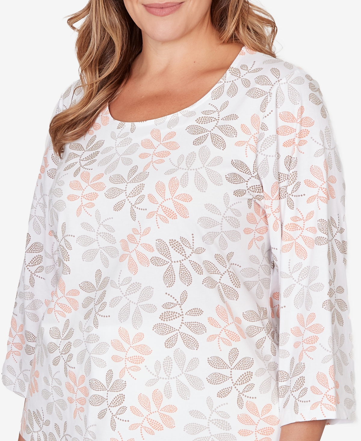 Hearts Of Palm Plus Printed Stretch Jersey Scoop Neck Top