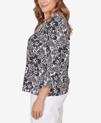 Plus Size Printed Stretch Jersey V-Neck Top