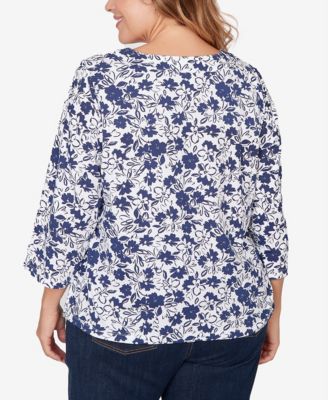 Plus Size Printed Stretch Jersey Horseshoe Neck Top