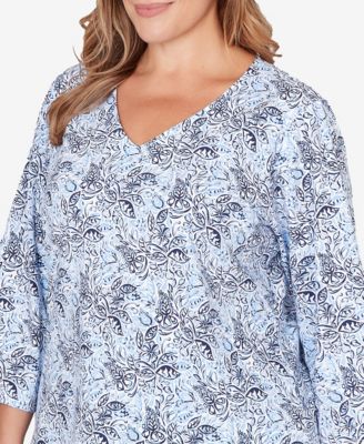 Plus Size Printed Stretch Jersey V-Neck Top
