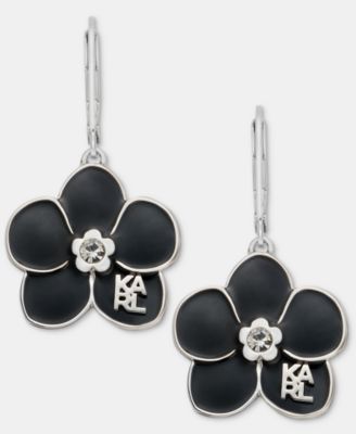 Gold-Tone Enamel Flower Logo Drop Earrings