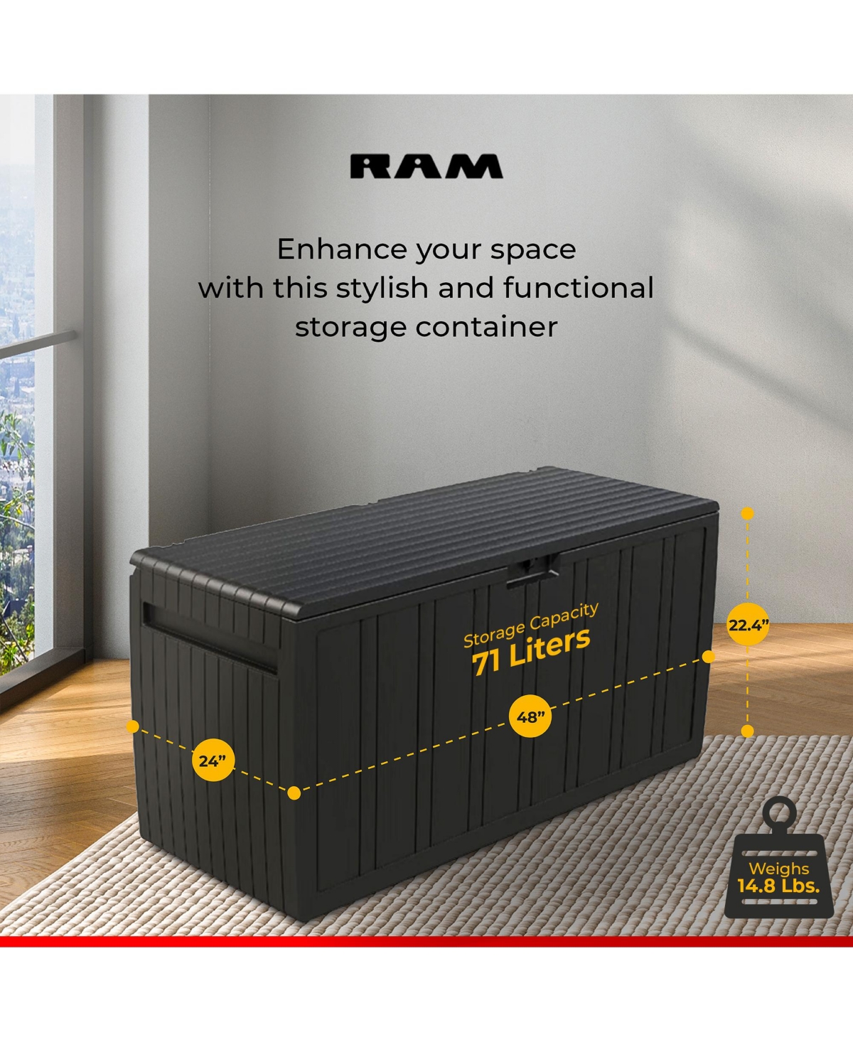 Ram Quality Products Outdoor Backyard Patio Storage Deck Box, 71 Gallon, Brown