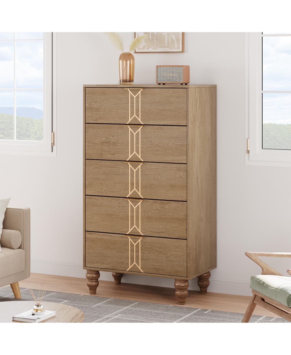 gaomon 5-Drawer Dresser with Large Storage and Display Top – Perfect for Organized Living