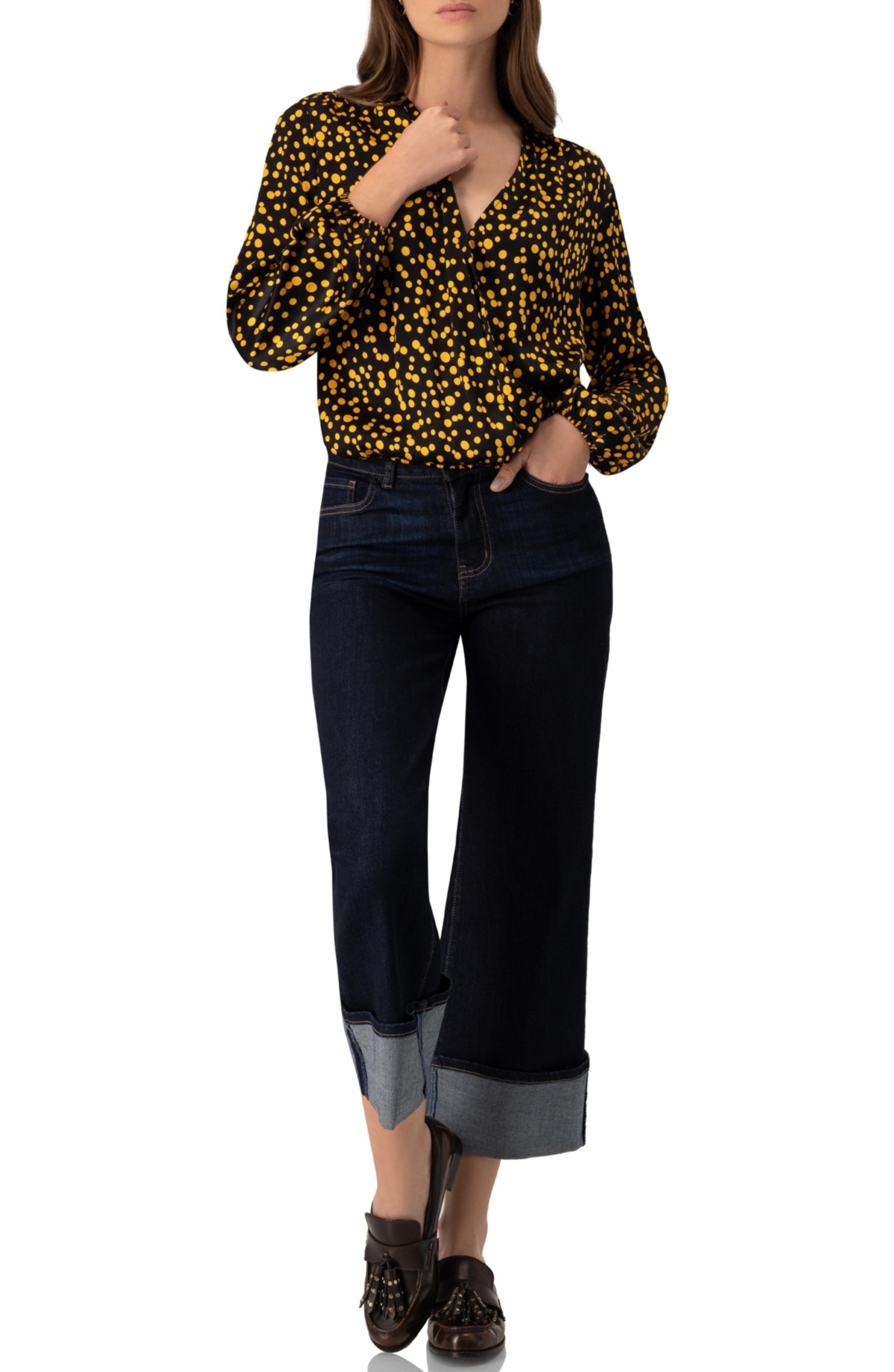 Ivonne Women's Polka Dot Straight Blouse