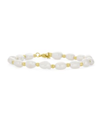 White Freshwater Baroque Pearl Bracelet & Teardrop Pearl Huggie Earrings Jewelry Set Gold Plated