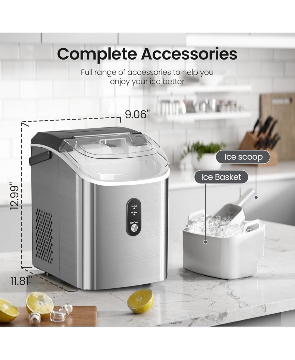 Cowsar Nugget Ice Makers Countertop, Pellet Ice Maker Machine with Soft Chewable Ice, 34lbs/Day, Pebble Ice Maker Countertop with Self-Cleaning