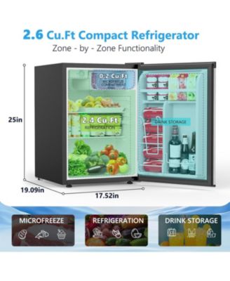 2.6 Cu. Ft Mini Fridge with Freezer, Single-Door Compact Refrigerator, 7 Settings Temperature Adjustable, 2 Removable Shelves