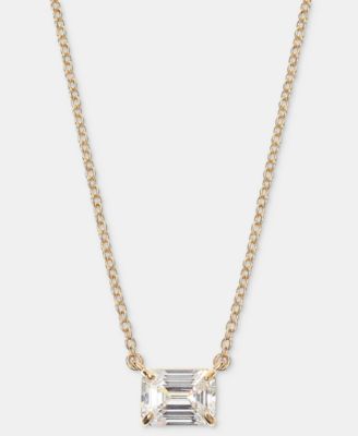 Gold-Tone Cubic Zirconia Solitaire Pendant Necklace, 16" + 3" extender