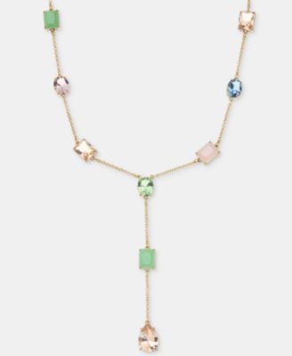 Multi-Stone Lariat Necklace, 16" + 3" extender