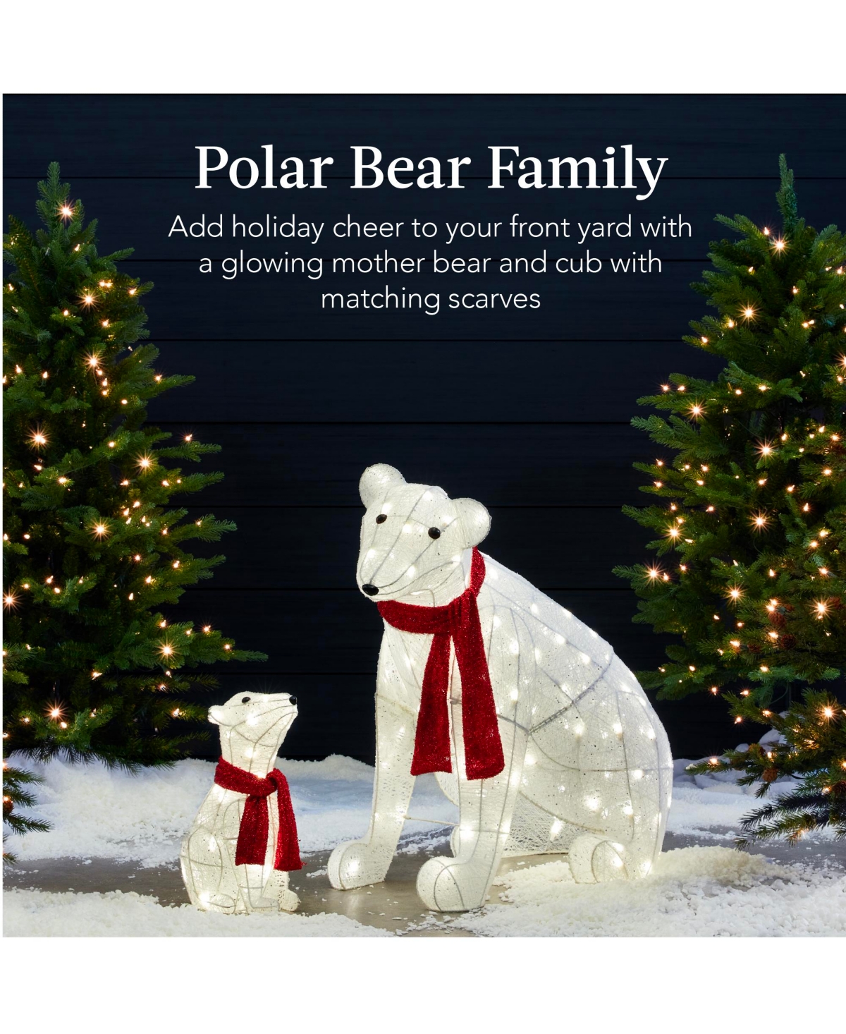 Best Choice Products Large Lighted Polar Bear Family w/ 145 Pre-Strung Led Lights, Zip Ties, Ground Stakes - Red/White