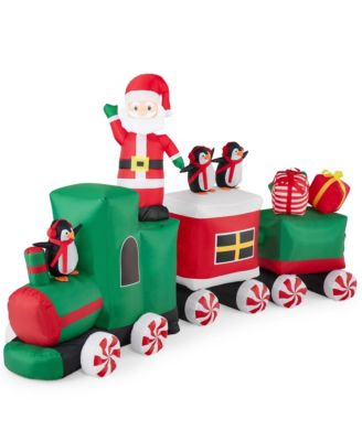 8.5 x 5ft Pre-Lit Inflatable Christmas Train & Animated Santa Claus w/ 10 LED Lights, Ground Stakes