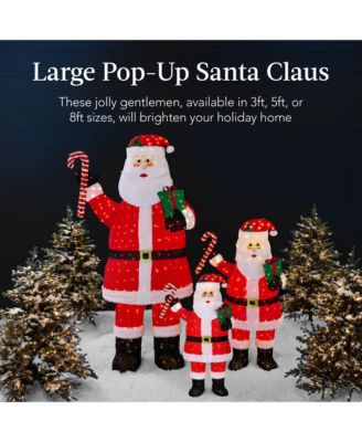 Lighted Pop-Up Santa Claus, Outdoor Christmas Holiday Decoration w/ LED Lights, Hat, Gift