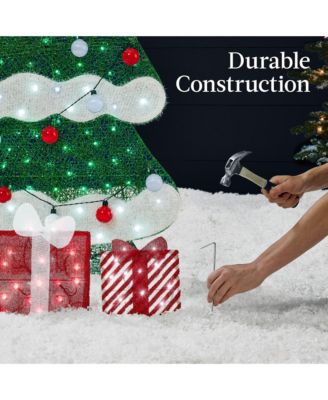 6ft Lighted 2D Christmas Tree Outdoor Decor w/ 170 LED Lights, Gift Boxes, Storage Bag