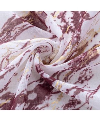 Marble Grommet Metallic Sheer Printed Doily Curtain Panel 54" x 90" Red