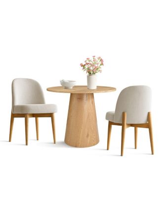 3-Piece Round Dining Table Set, 35" Wood-Look Pedestal Table with Fabric Upholstered Chairs for Small Kitchens