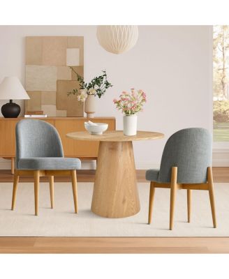3-Piece Round Dining Table Set, 35" Wood-Look Pedestal Table with Fabric Upholstered Chairs for Small Kitchens