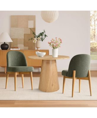 3-Piece Round Dining Table Set, 35" Wood-Look Pedestal Table with Fabric Upholstered Chairs for Small Kitchens