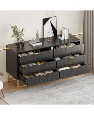 Modern White 6-Drawer Dresser with Gold Handles, Large Wooden Storage Cabinet for Bedroom, Living Room, Hallway, Entryway