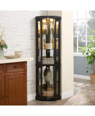 Streamdale Lighted Corner Curio Cabinet - Display Case - Black