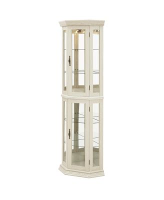 Streamdale Lighted Corner Curio Cabinet - Glass Display Shelf - WHITE