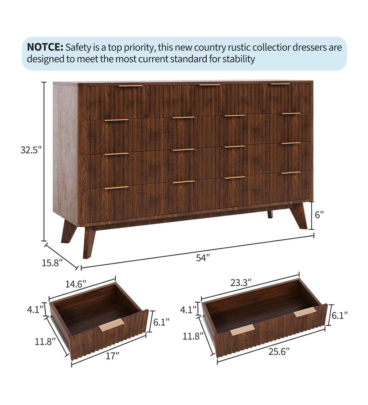 gaomon 54" Wide 9 Drawer Dresser,Wooden Chest of Drawers with Fluted Wave Pattern, Metal Handles, Modern Tv Stand Dresser Curved Profile
