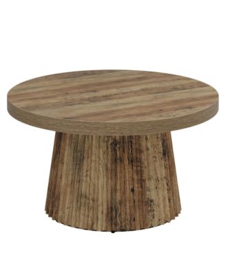 Round Coffee Table, 31.5" Modern Circle Center Table with Fluted Drum Base and Wood Grain Finish