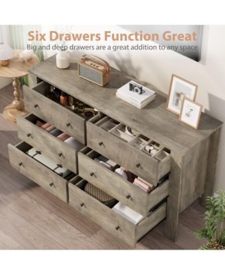 6 Drawer Dresser for Bedroom, Modern Double Dresser Organizer with Storage Drawers