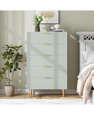 + 5-Drawer + Wood + Modern Design with Gold Pulls + Bedroom Dresser