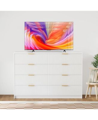 8 Drawer Fluted Dresser for Bedroom, 55" Wide Modern Chest of Drawers with Metal Handle, Fluted Wood TV Stand, Modern Large Dresser