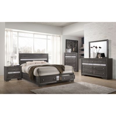 Traditional Matrix 2 Drawers Nightstand In Gray Made With Wood