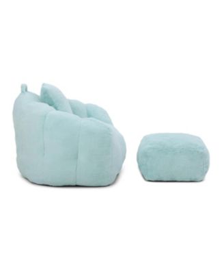 Giant Faux Fur Bean Bag Chair with Footstool