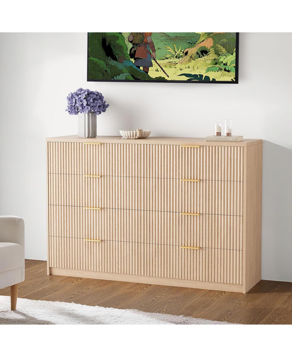 gaomon 8 Drawer Fluted Dresser for Bedroom, 55" Wide Modern Chest of Drawers with Metal Handle, Wood Tv Stand, Large