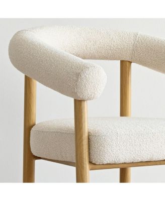 3-Piece Round Dining Table Set for 2 with Boucle Armchairs, Modern Wood Finish Table and Upholstered Chairs for Small Spaces